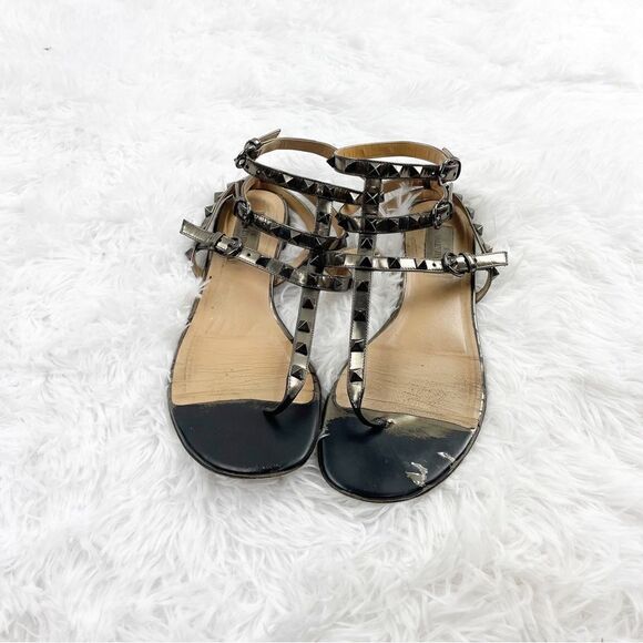 Valentino Garavani Rockstud Ankle Strap Gladiator Leather Thong Sandals - Picture 4 of 14